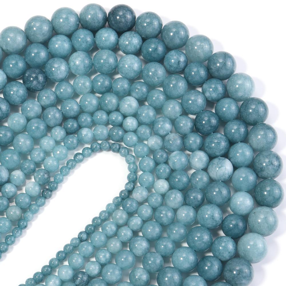 4 6 8 10 12mm Natural Aquamarine Stone Beads Dark Blue Round Gemstone Loose Spacer Bead For DIY Jewelry Making Bracelet Necklace