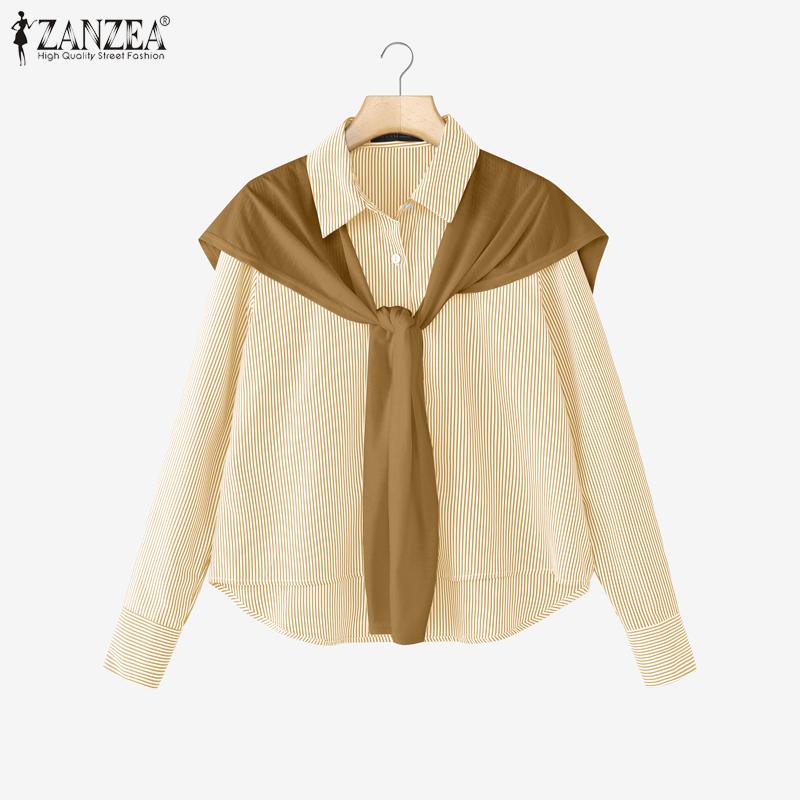 ZANZEA Bluză casual cu dungi cu guler întors pentru femei