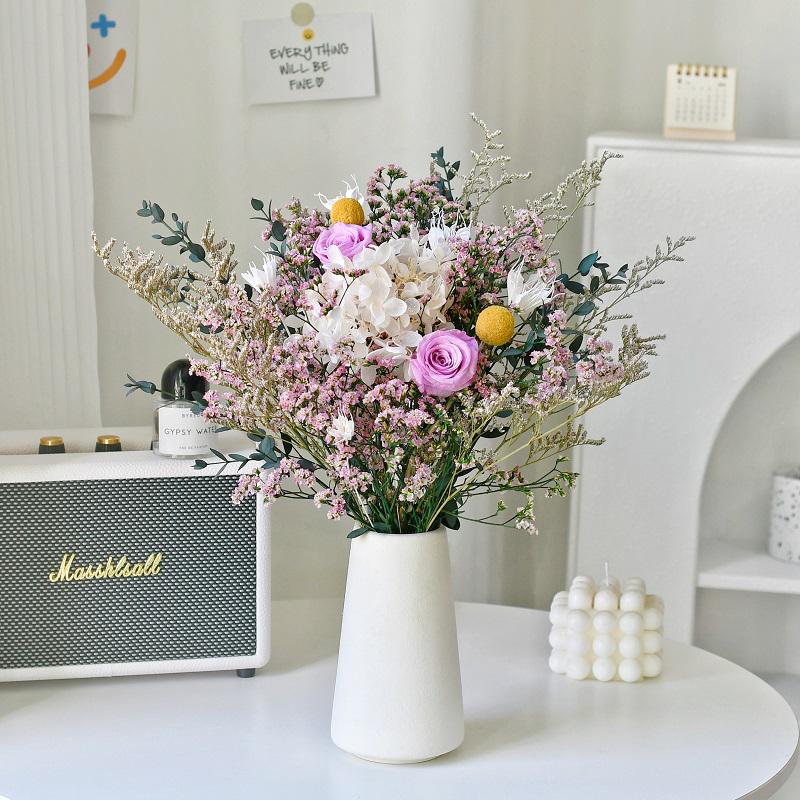 Immortal Rose Dried Bouquet: Eucalyptus, Hydrangea, Crystal Grass, and Baby's Breath for Home or Bedroom Decoration