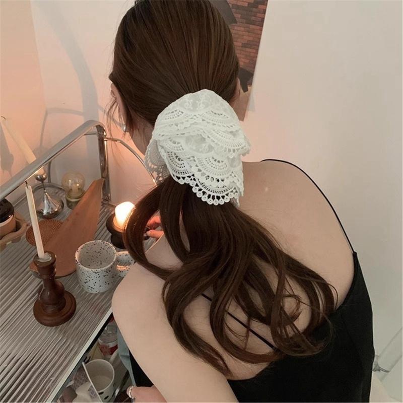 Aesthetic Scrunchies Elastic Double Layer Lace Hair Rope Wedding Party Beach Headwear Big Buns Hair Elastic Lace Hairtie