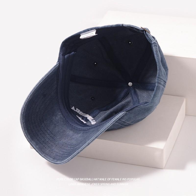 Grey Denim Hat Men's Breathable Soft Top Sunshade Korean Embroidery Baseball Cap Retro Trendy Brand Washed Hat Women