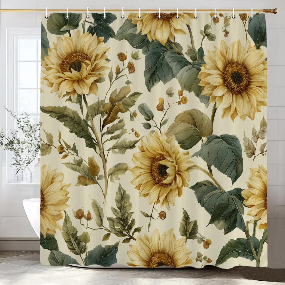 1 piece of retro floral pattern printed Shower Curtain, Bathroom Decorative Shower Curtain, Waterproof Shower Curtain with Hooks