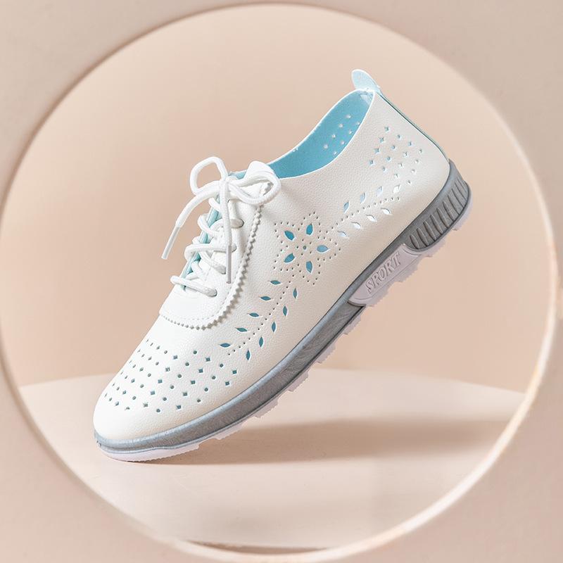 Fashion New Crossover Women's Shoes with Perforated Breathable Leather Shoes, Cool Summer Women's One-pair Mom Shoes