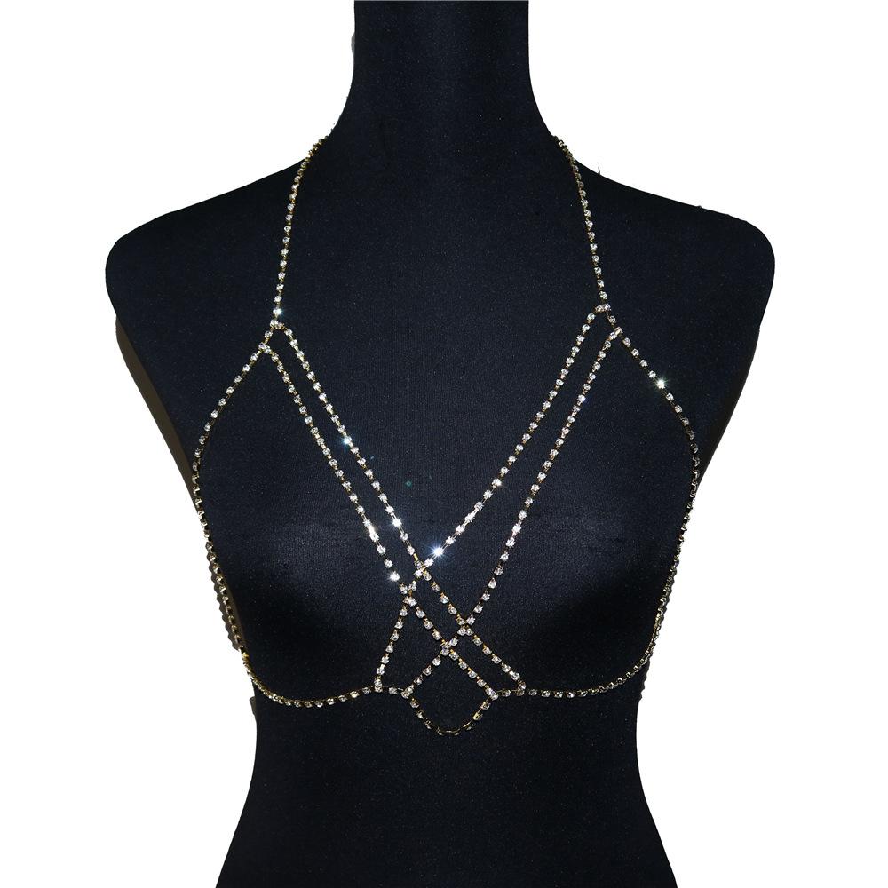 European And American Sexy Breast Chain, Cross Rhinestone Sexy Bohemian Beach Necklace Cross Body Chain