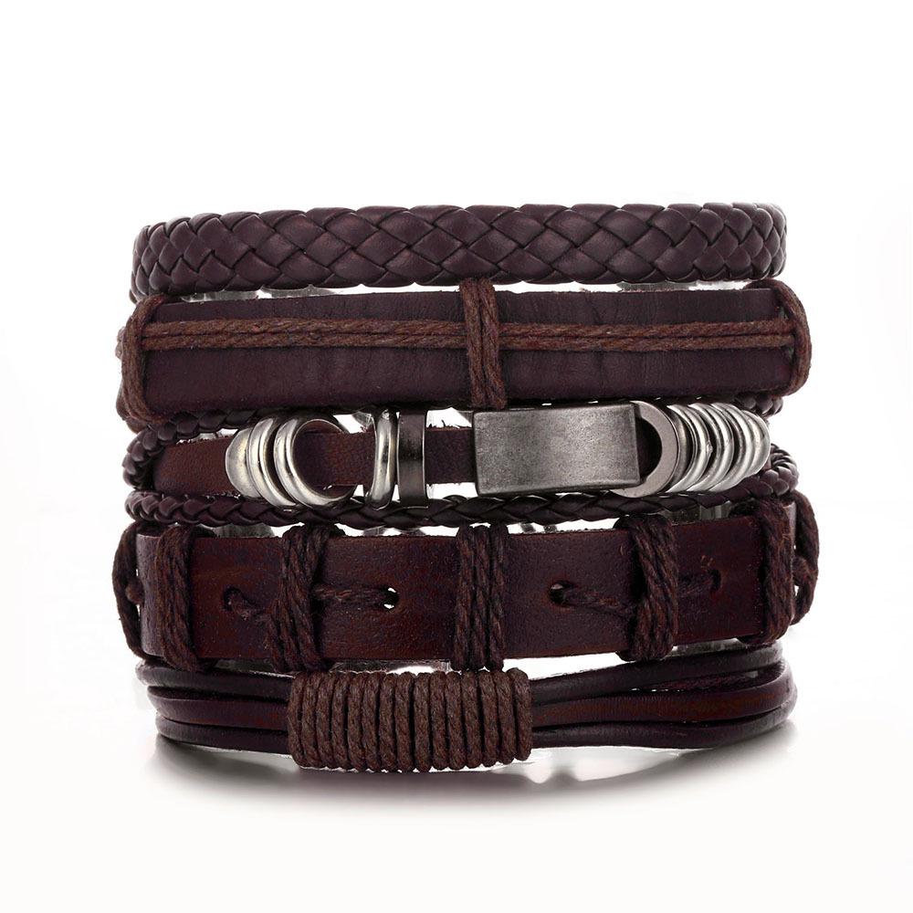 Batman Vintage Rope and Beads Multi-Layer Leather Bracelet Set for Men
