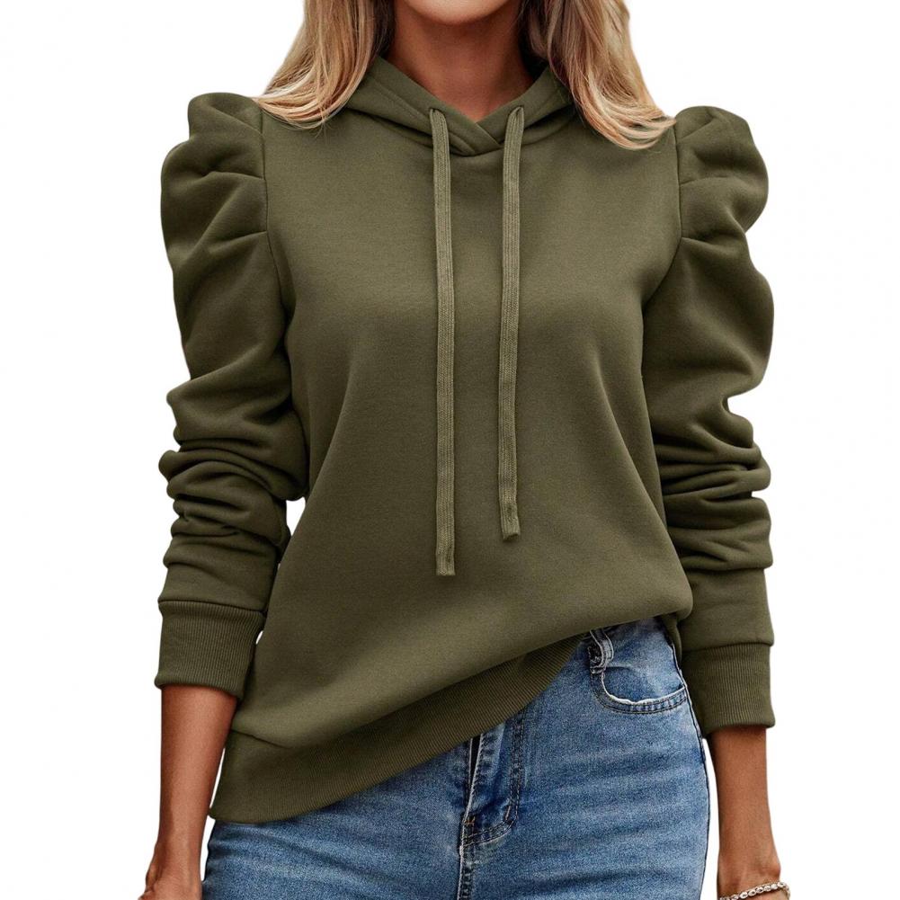 

Осень-весна женская толстовка свободная однотонная накладным карманом с длинными рукавами и складками на рукавах толстый теплый пуловер повседневная повседневная одежда топ S армия зеленый