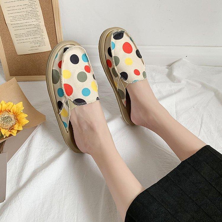 Flat-bottomed Baotou Slippers Women's Summer Large Size Canvas Sponge Cake Bottom Lightweight Outer Wear Ladies Slippers