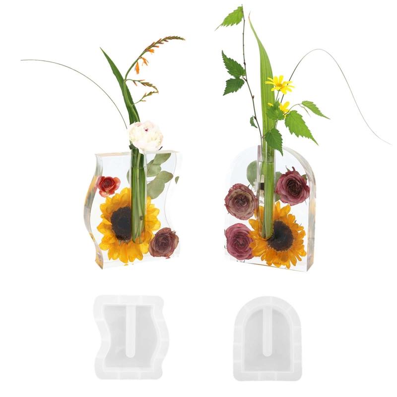 Resin Mold for Plant Propagation Station Vase Silicone Mold Oval Wave Shaped Flower Pot with Test Tube for Hydroponic