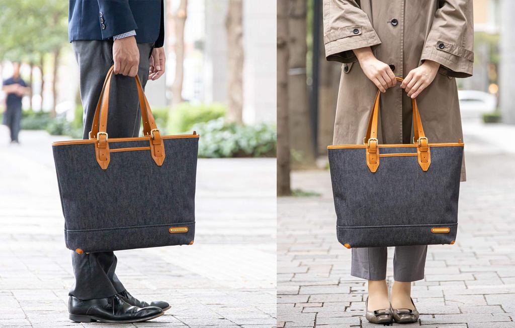 Infis Denim Tote Bag (Navy, Camel)