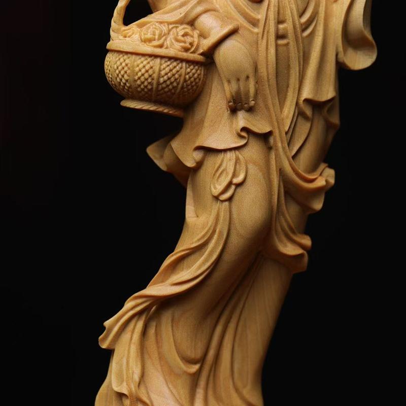 Wood Carving JJiangnan Beautiful Girl Character Figurines Hand Carving Home Living Room Office Table Decoration and Accessories