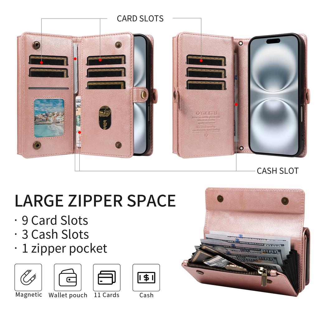 Geeignet für Samsung Galaxy Note 20 Ultra Note 10 9 8 Wallet Case 10-Kartenhalter Weicher Magnetverschluss Schultergurt Reißverschlusstasche