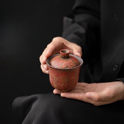 Forno Change Vermelho Barro de Rocha Velho Gaiwan Retro Tigela de Chá Tigela de Chá Com Tampa Kit Tampa para Máquina de Chá Tigela Conjunto de Chá Kung Fu Decoração