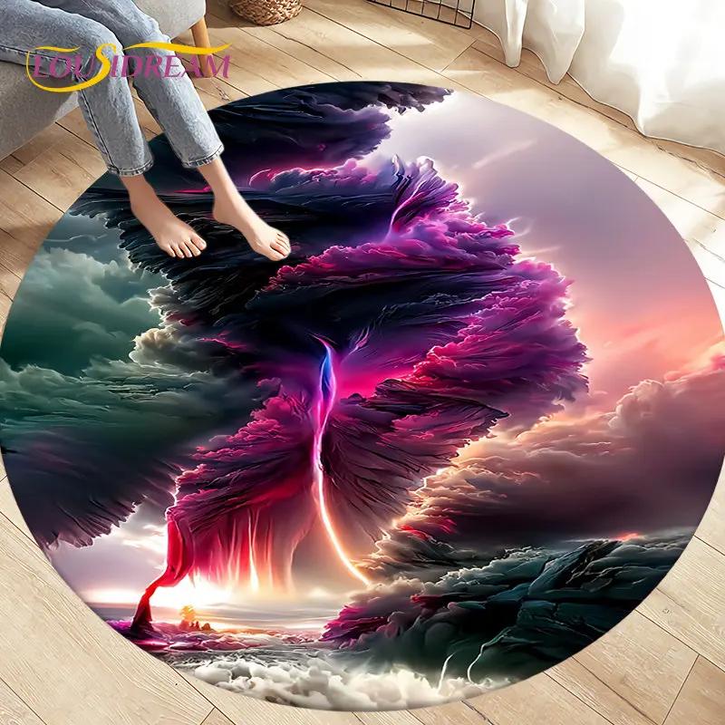 3D Natural ,Tornado, Cloud Area Rug,Round Carpet Rug for Living Room Bedroom Sofa Decoration,Kid Play Game Non-slip Floor Mat