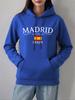 Madrid Spain Flag Printed Hoodies Women Autumn Winter Fleece Warm Sweatshirts Basics Pocket Pullover Casual Loose Womans Clothes
