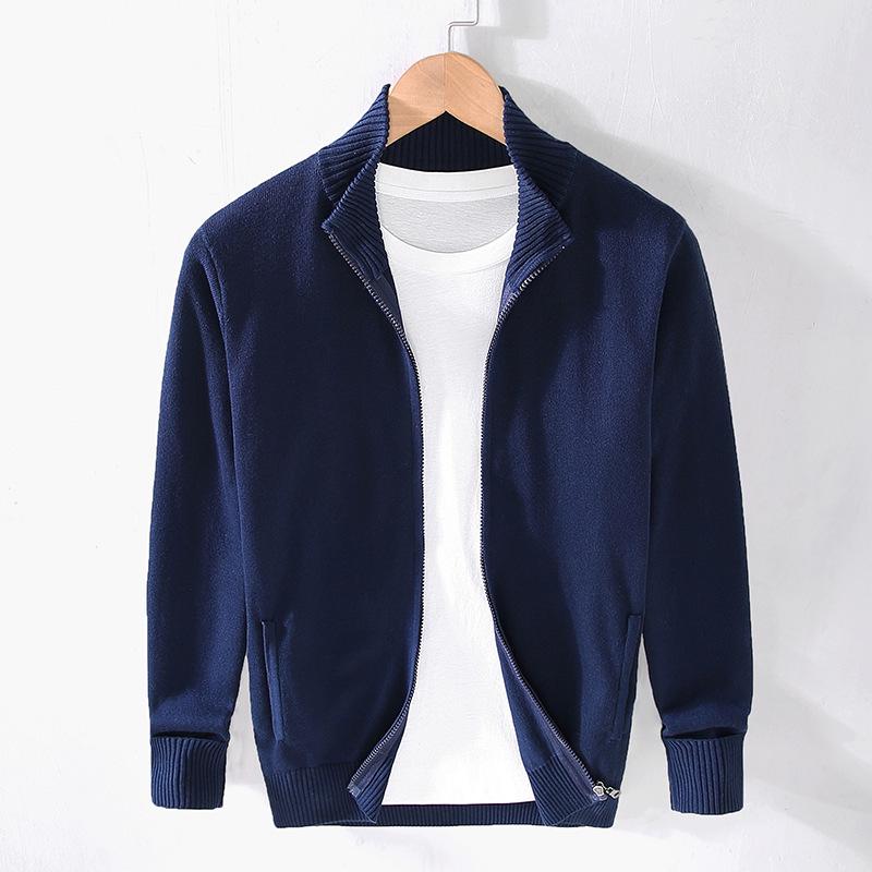 Men's 8503 High Neck Zipper Cotton Sweater - Slim Fit Winter Cardigan