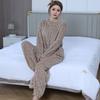Coral Fleece Jacquard Pajamas Set Women Autumn Winter Fleece Thickened Warm Crew Neck Cable Knit Loungewear Wearable Outside