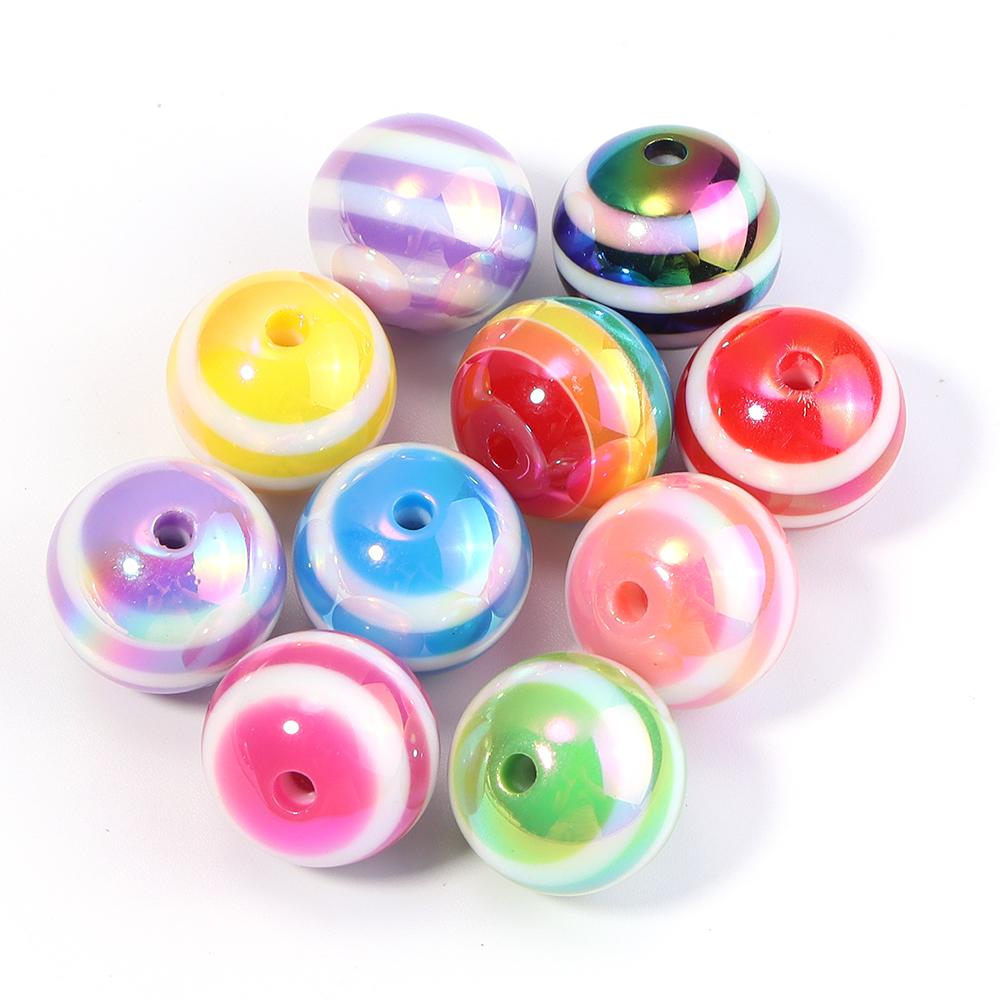 10pcs/Lot 16mm UV Color Plated Candy Rainbow Stripe Beads for Jewelry Making Colorful Resin Beads DIY Bracelet Necklace Wholesal