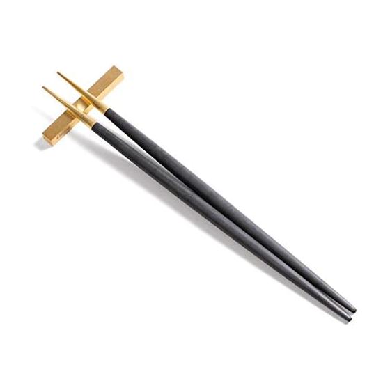 Cutipol GOA Black Gold Chopsticks + Chopstick Rest Set G029G - Sophisticated Modern Design, Ergonomically Designed for Exceptional Comfort and Ease