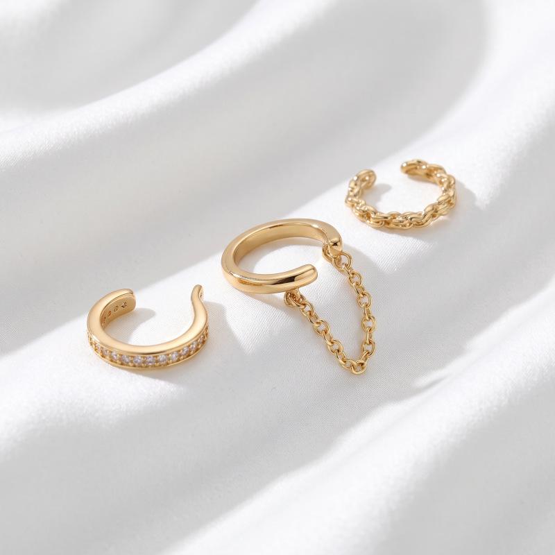 Niche Design Chain Ear Bone Clip Set, Simple Diamond-set Ear Clip Without Ear Holes, Female, Stacked and Worn Combination Earrings