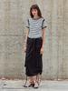 Muse Lily Side String Belted Satin Cargo Long Skirt-Black