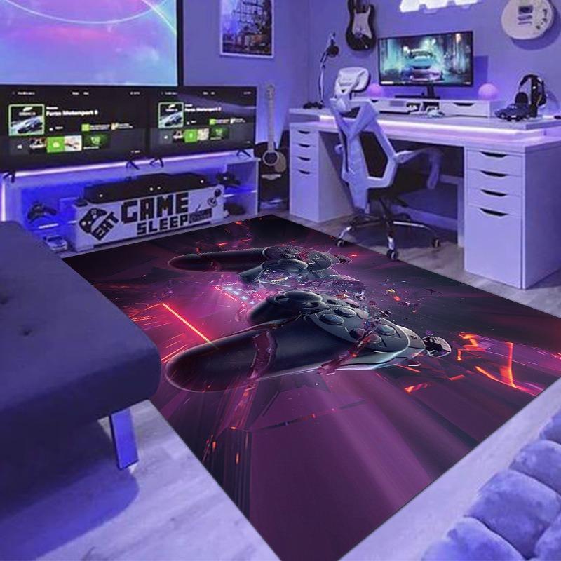 New Neon Light Game Console Carpet Cartoon Game Controller Esports Game Room Decoration Floor Mat Fully Covered Carpet Floor Rug