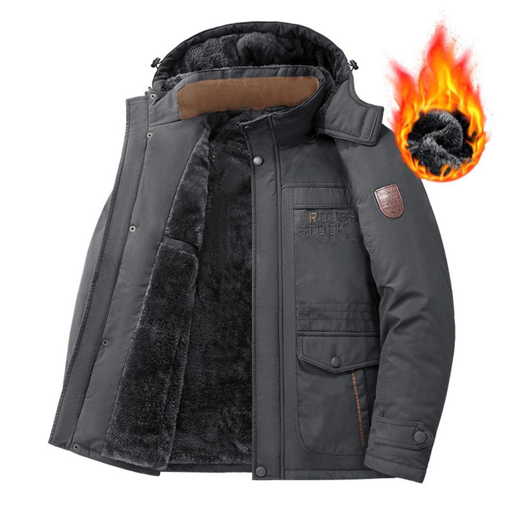 Herren Winterjacke mit Kapuze, dicker Parka-Mantel mit Fleece-Futter und mehreren Taschen
