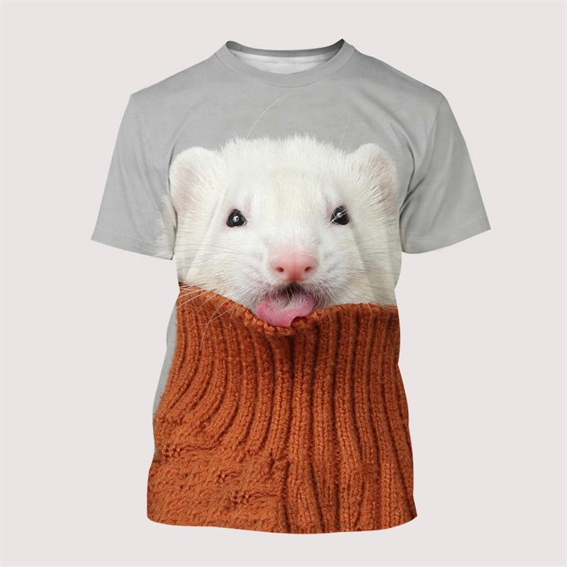 Cute Ferrets Pattern 3D Printed T-Shirt For Men Funny Animal Tees Summer Casual Short Sleeves Loose T Shirts Harajuku O-Neck Top