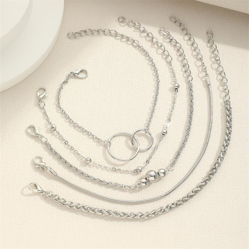 5 Piece Set Women Geometric Chains Metal Beaded Bracelets Interlocking Bracelets Fashionable High-end And Versatile Accessories