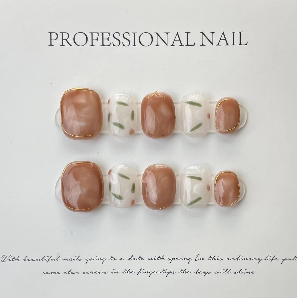 10pcs/set Purely Handmade Wearable Nails Removable Nail Art French Simple False Nails Finished Long and Short Nails