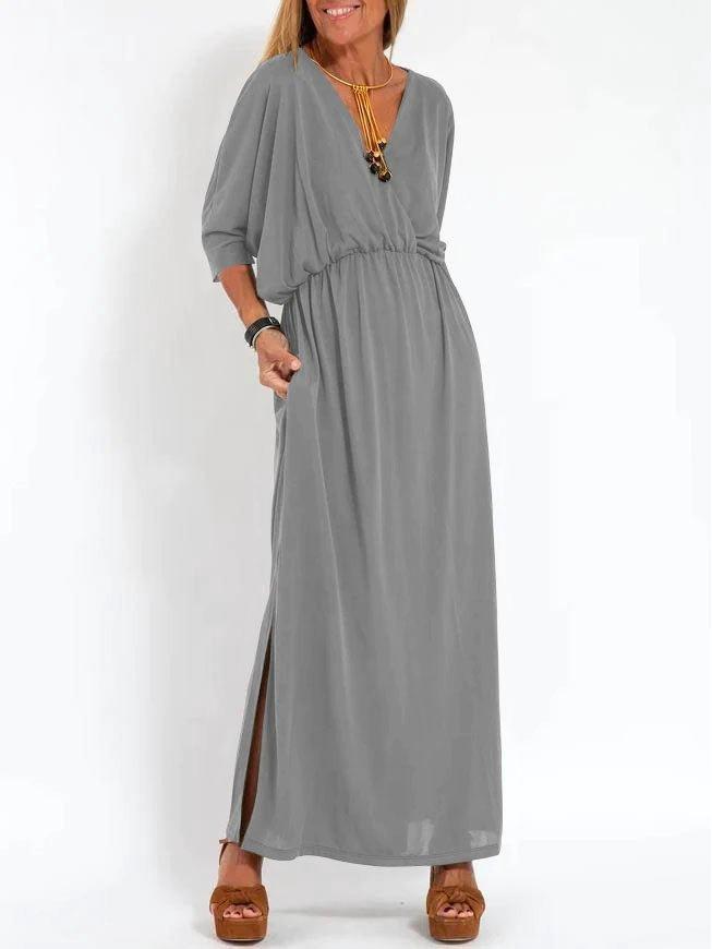 Spring/Summer High-Waisted V-Neck Slit Dress – European & American Fashion