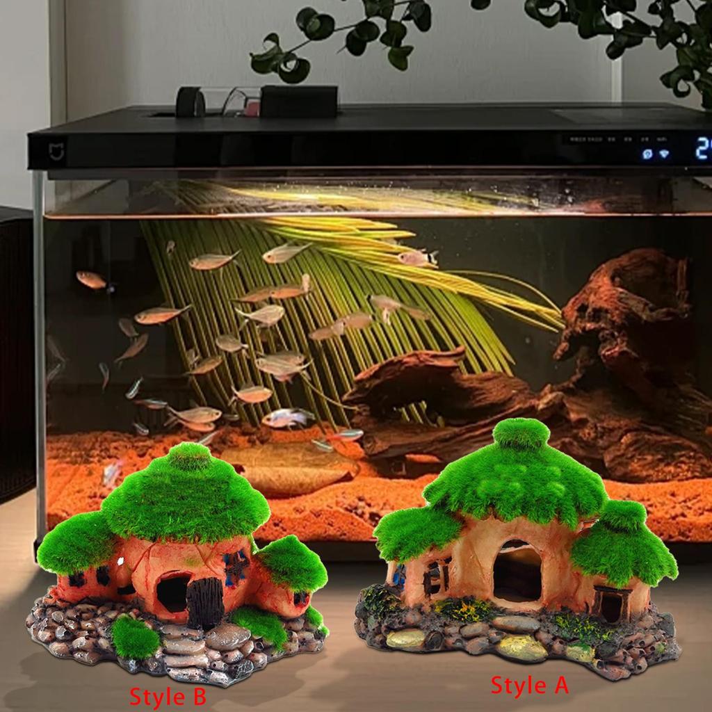 Dekorierte Mooshütte Harzdekoration Aquarium-Dekoration für Betta Aquascaping Kletterlandschaft