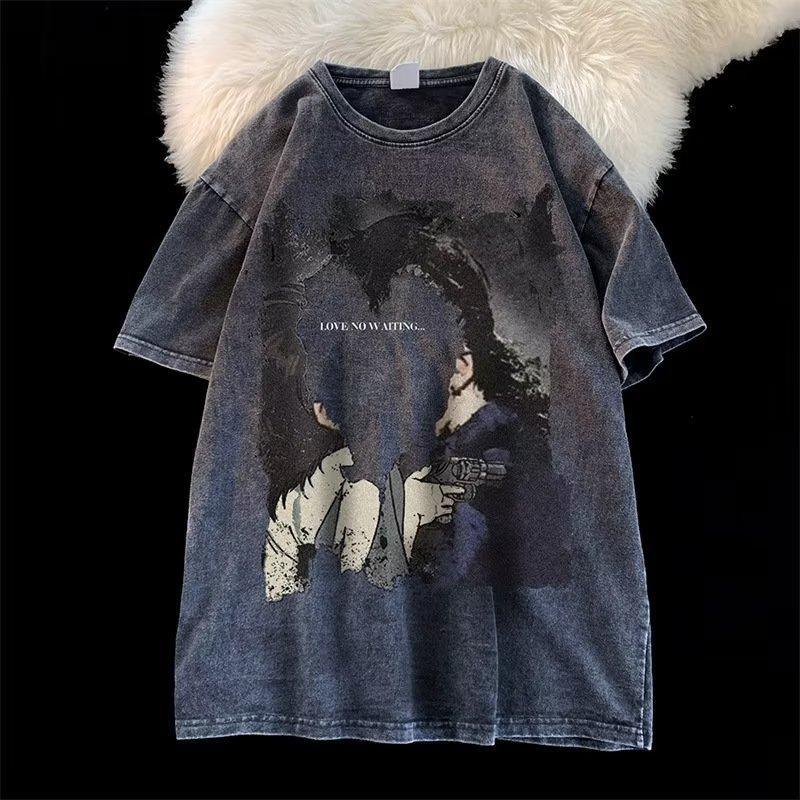 

Летняя мужская модная футболка в американском стиле High Street с коротким рукавом, винтажная уличная одежда в стиле хип-хоп с принтом Love