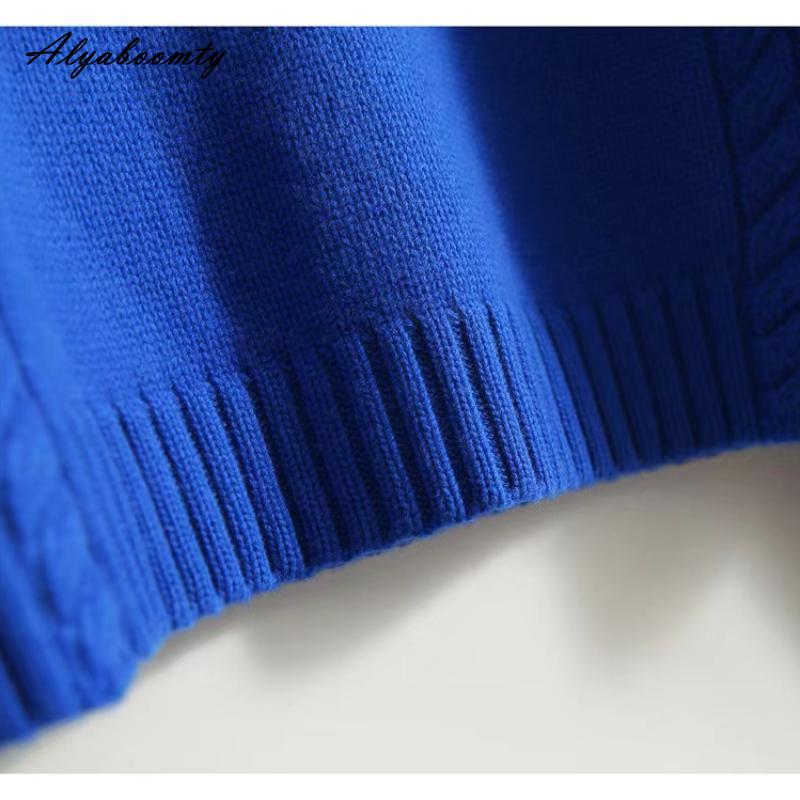 Korean Fashion Herbst Winter Frauen Casual Lose Pullover Halb Hohen Kragen Blau Beige Grün Gestrickte Pullover