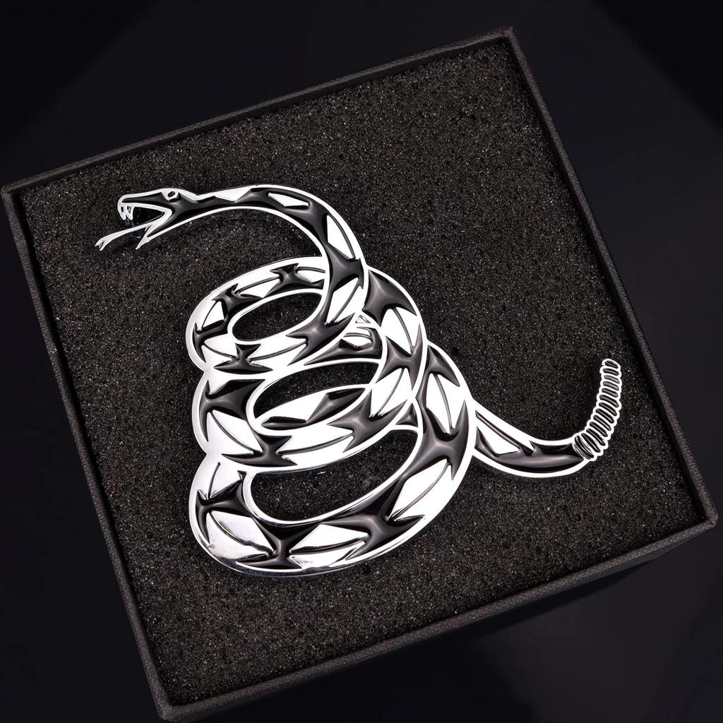 Dont Tread On Me Metal Car Sticker, Gadsden Flag Auto Emblem, 3D Snake Decal For Automotive, Truck, Motorcycle (Silver)