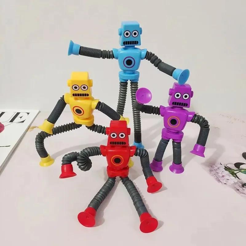 Non-Toxic Children Suction Cup Toys Pop Tubes Stress Relief Telescopic Robot Toy Sensory Bellows Toys Anti-Stress Squeeze Toys