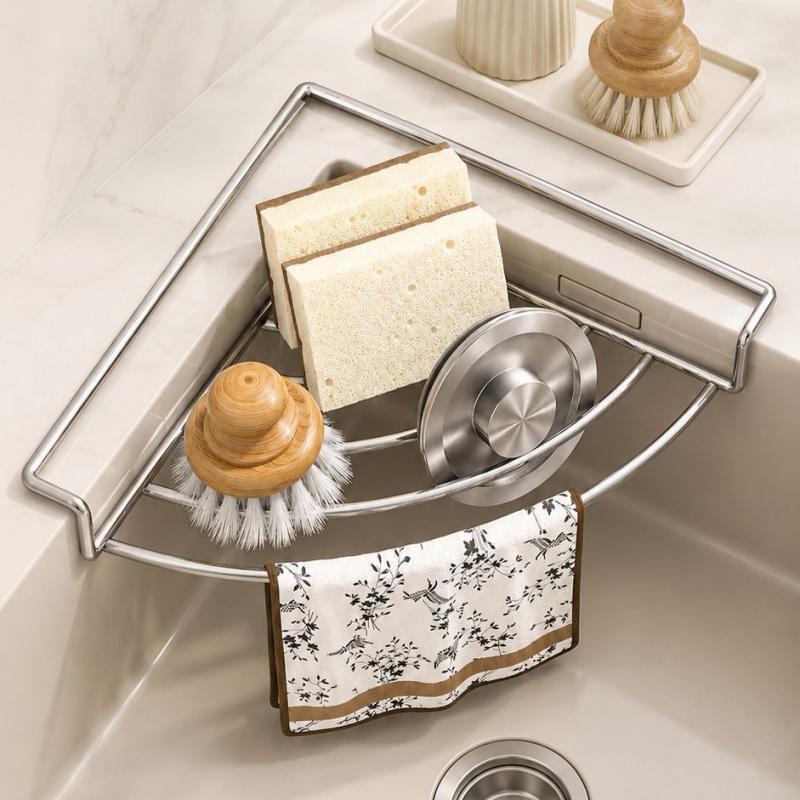 Stainless Steel Sink Corner Drain Rack Punch-free Durable Storage Stand for Sponge Dishcloth Soap Kitchen Accessories