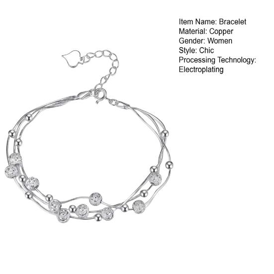 Women Bracelet Three-layered Stacking Bead Polished Pure Color Alloy Adjustable Lobster Clip Shopping Work Party Dating Wrist Chain Lady Jewelry