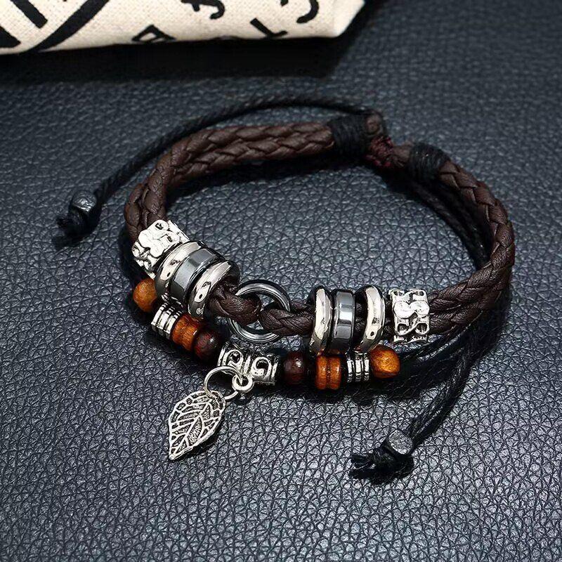 

Soul Collision Bracelet Florals Couple Fashion Woven Adjustable Personalized Tide Bracelet Bracelet Easiest for Match Retro Punk Brown Leaves