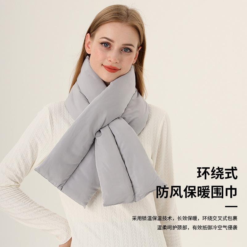 Winter warm cross scarf women's thickened scarf men's outdoor cold-proof fashion solid color windproof down scarf
