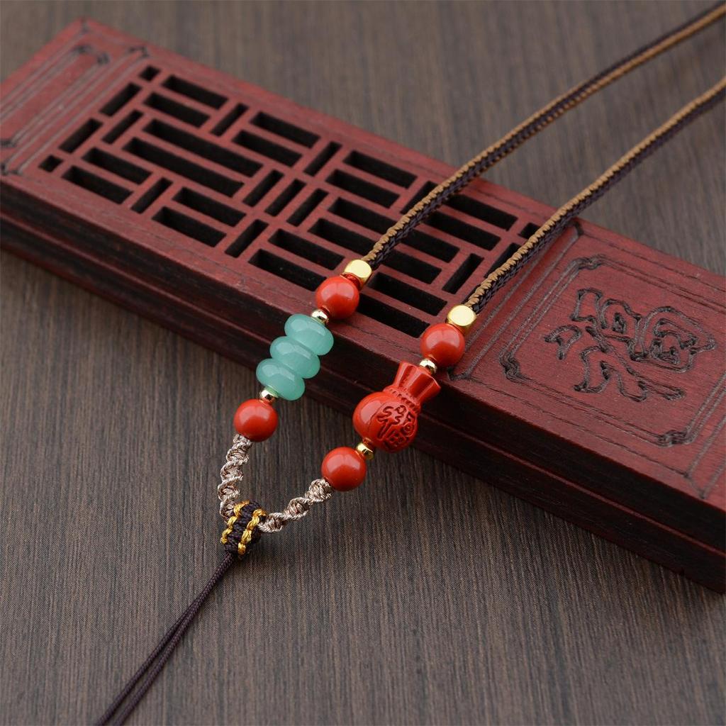 Premium Cinnabar and Agate Ruyi Necklace Cord with Jade Pendant