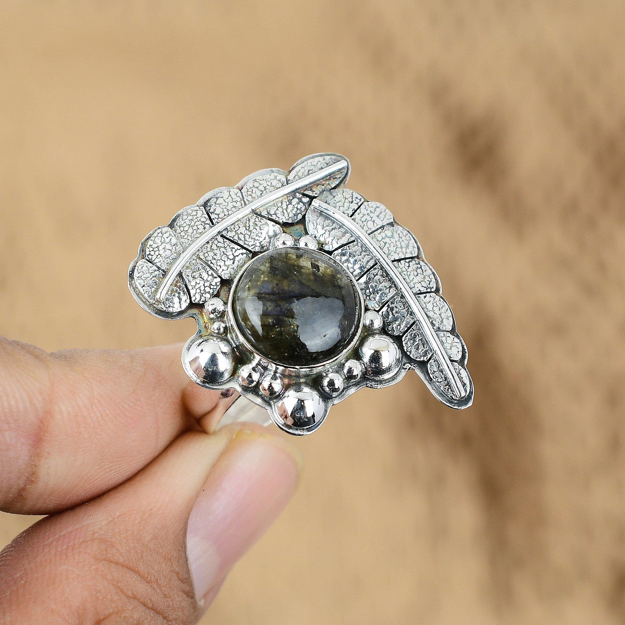 

Natural Labradorite Gemstone Promise Blue Adjustable Ring 925 Sterling Silver Yes