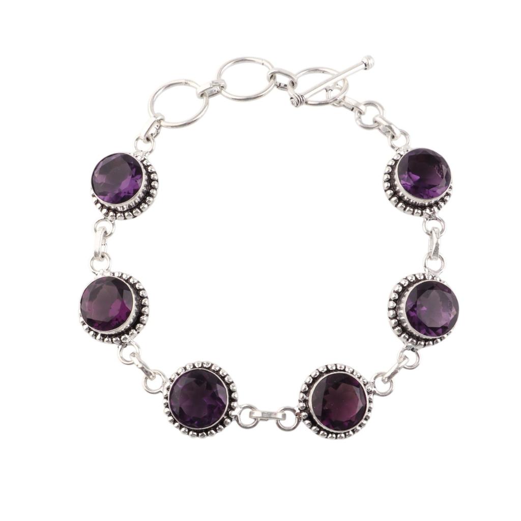 Amethyst Gemstone 925 Sterling Silver Handmade Jewelry Adjustable Bracelet 7-9" RB-17-5