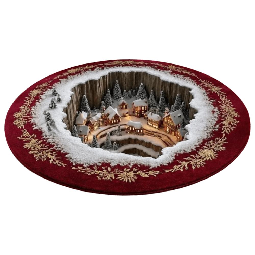2D Flat Printed Christmas Rug Santa Claus Xmas Home Decor Round Vortex Carpet Christmas