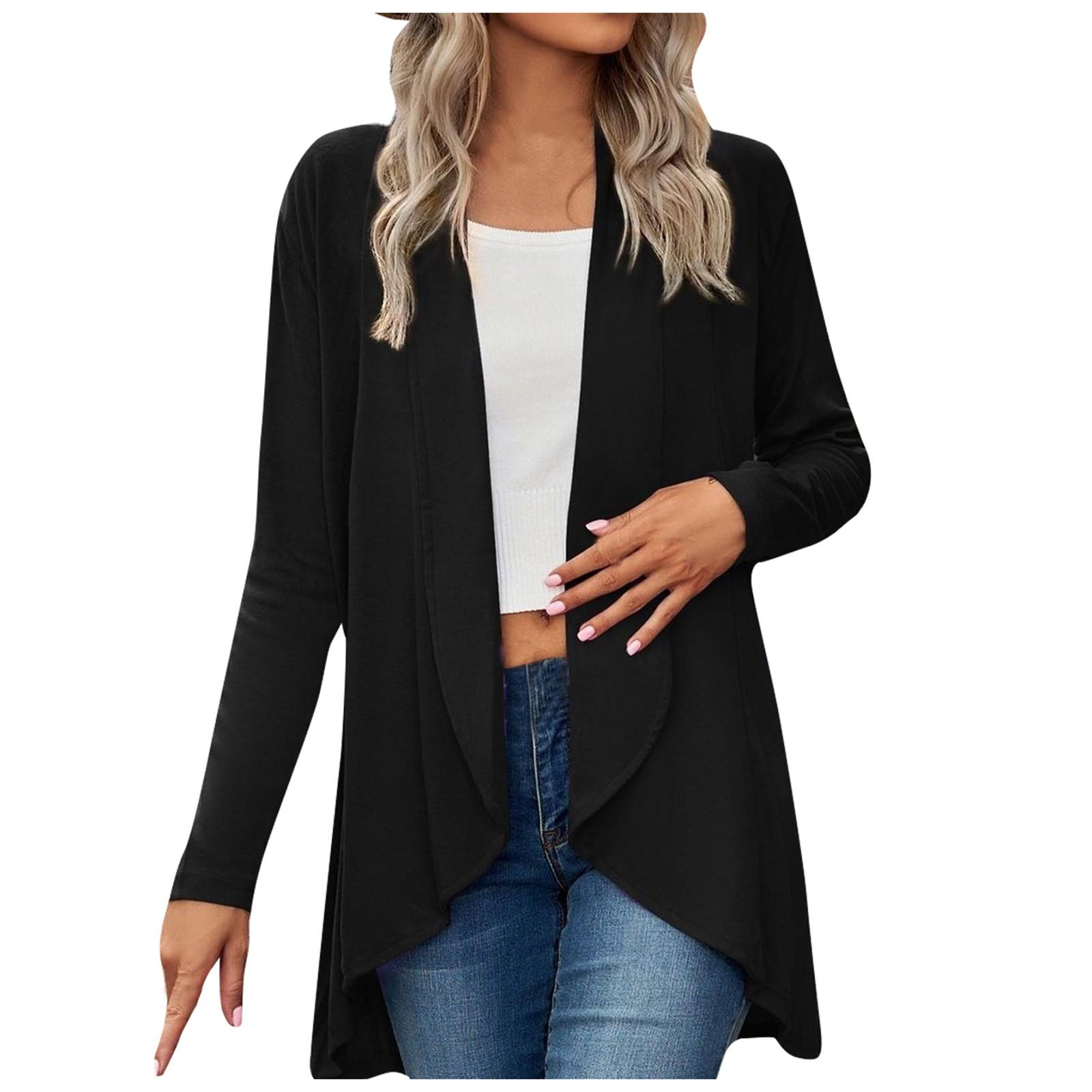 

Женский повседневный однотонный свободный кардиган с длинным рукавом, топ, женское вязаное пальто M чёрный