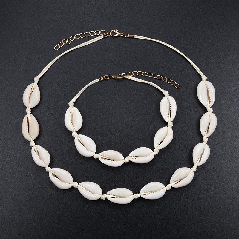 Elegant White Shell Necklace  Bracelet Set with Adjustable Metal Chain