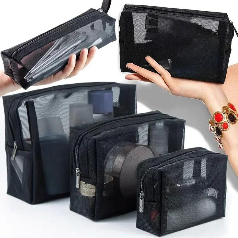 1/3pcs Mesh Clear Cosmetic Bags Small Large Black Makeup Bag Portable Travel Toiletry Organizer Case Lipstick Storage Pouch