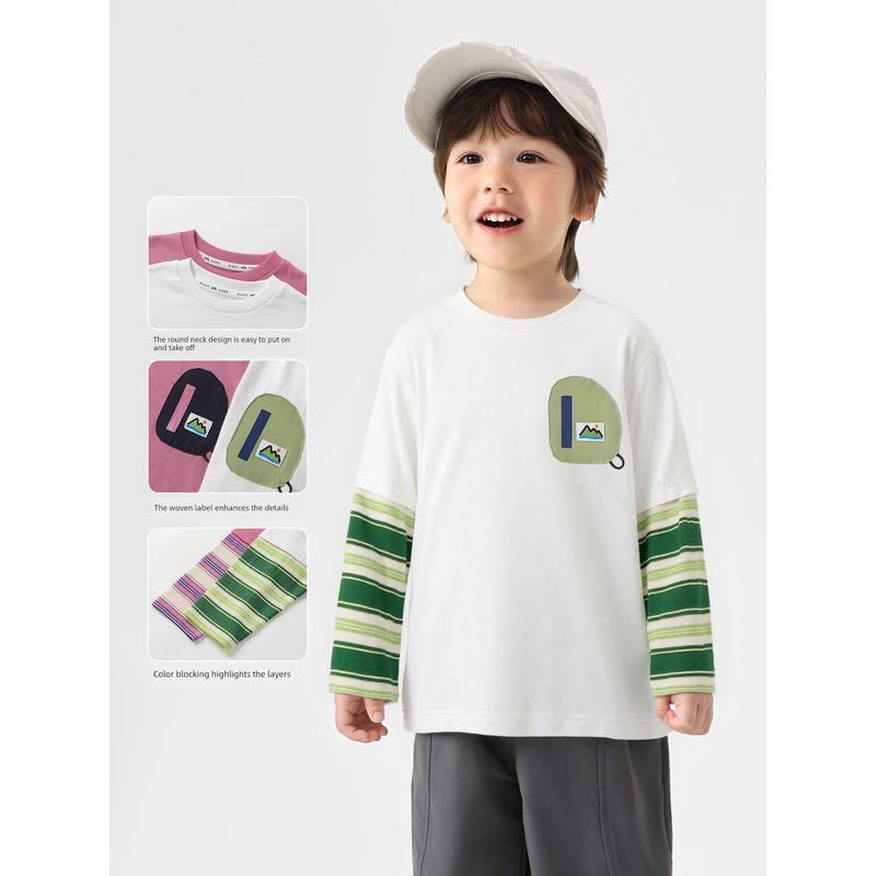 Right European Style Boys' Faux Two-Piece Long-Sleeve T-Shirt 2026 Spring New Spring and Autumn Outfit for Babies and Children, Thin Base Layer