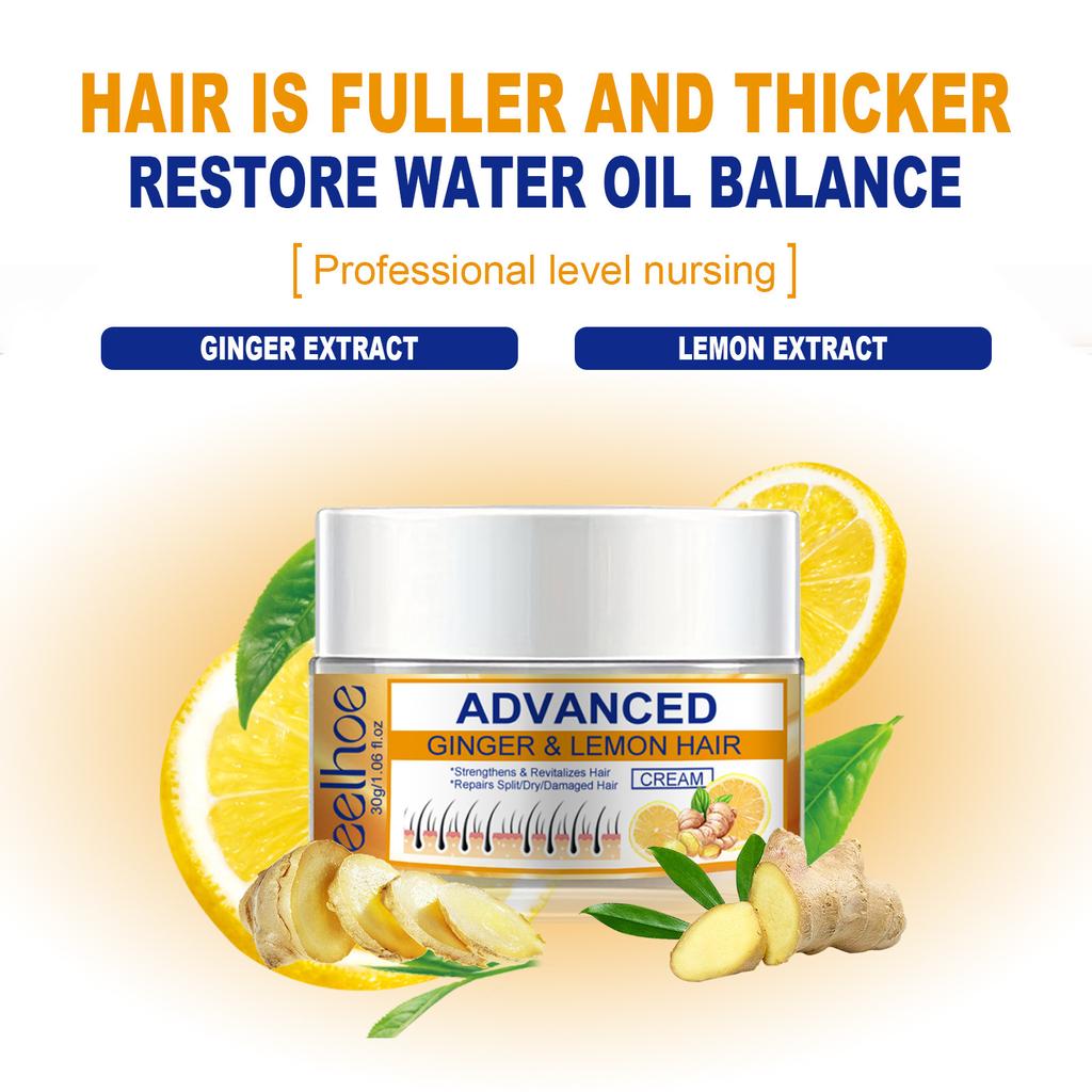 EELHOE 30g Ginger Lemon Correcting Hair Growth Cream Replenish Hair Nutrition and Moisture Does Not Hurt Hair Easily Soften Cream