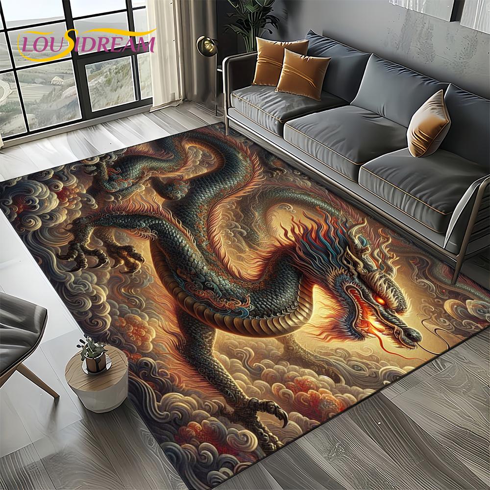 Chinese Style Dreamy Dragon Cartoon Carpet Rug for Living Room Bedroom Home Sofa Decoration,Kid Area Rug Non-slip Floor Mat