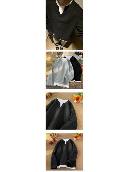 Men's Waffle Knit Two-Piece Collar Sweatshirt - Heavyweight Long Sleeve Casual Top for Spring & Autumn Trend